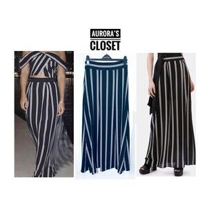 Alice & Olivia 8 Black Gabel Maxi Skirt White Stripe Mini Under Skirt Silky $325